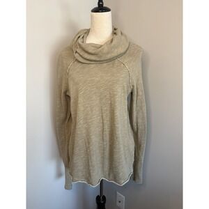 Free People Beach Cocoon Cowl Neck Pullover Knit Sweater Tan M/L Two Tone Body